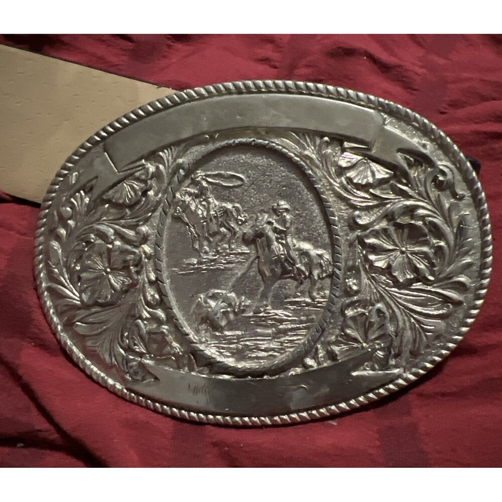 Vintage 1974 Belt Buckle & Belt LTC Western Prod. Co. Horse Roping Rodeo
